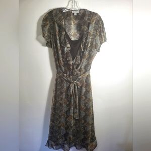 Dressbarn brown 2 layer dress w/belt women's 16  #2532